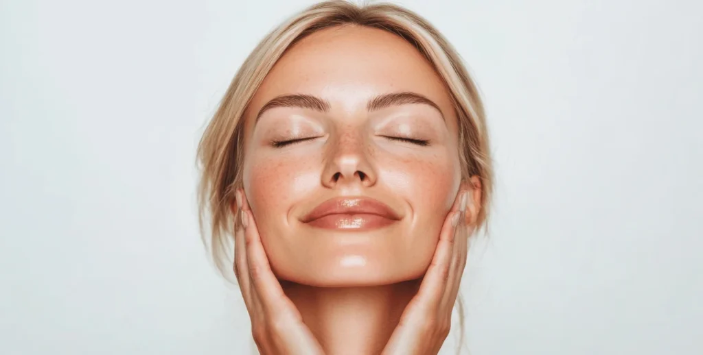 Mujer masajeando rostro